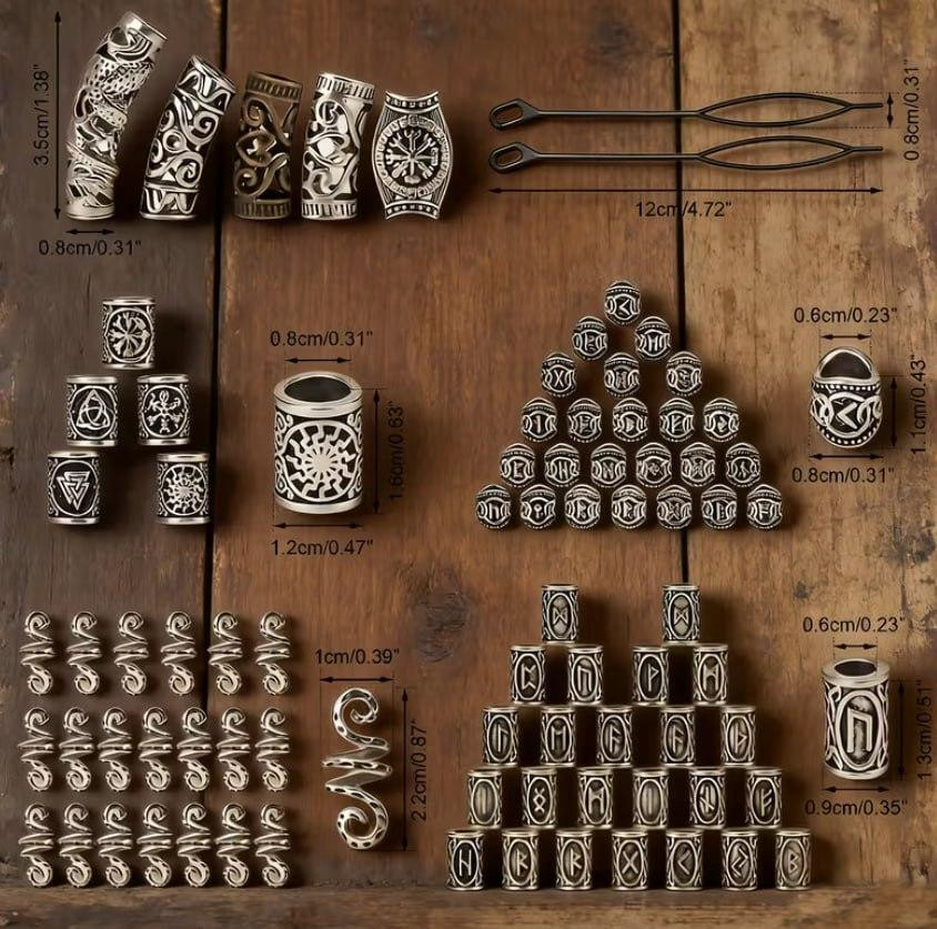 Набір намистин з рунами 80 шт металеві бусини для браслетів кулонів амулетів волосся дредів косичок Київ - фото 2