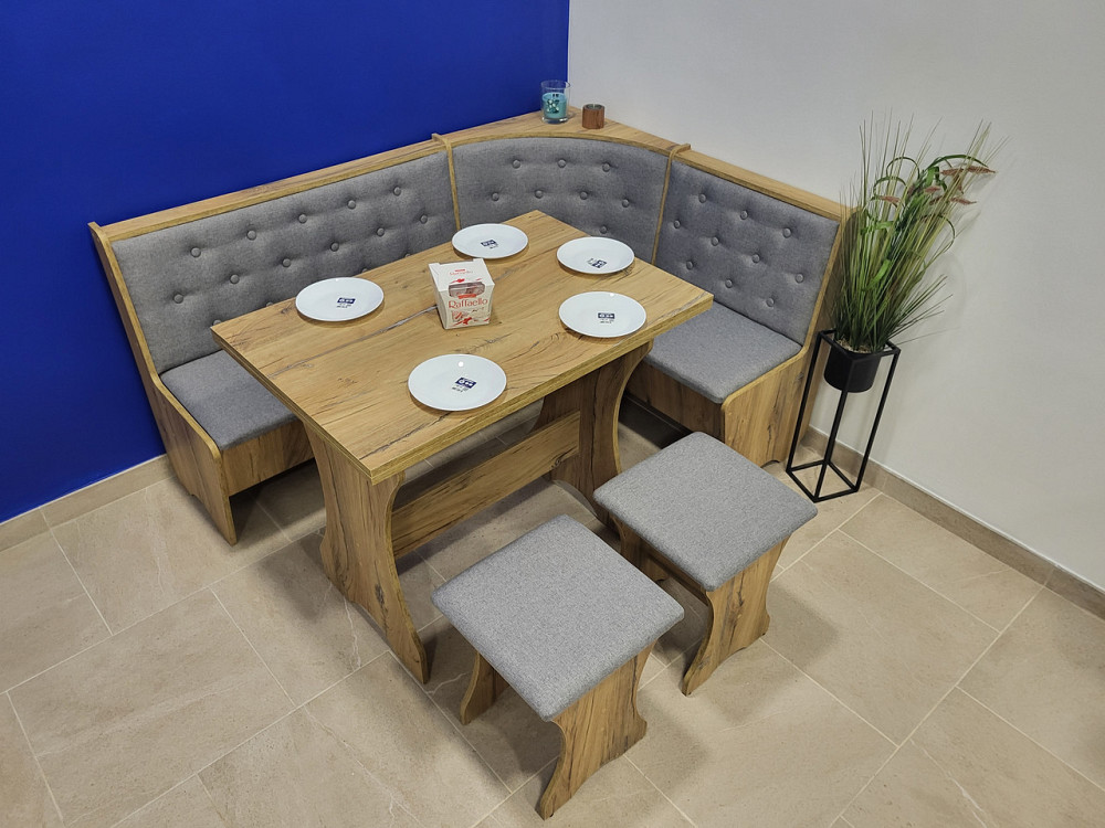 Маленький узкий обеденный кухонный уголок на кухню с раскладным столом и мягкими табуретками Дуб Флагшток Львов - изображение 4