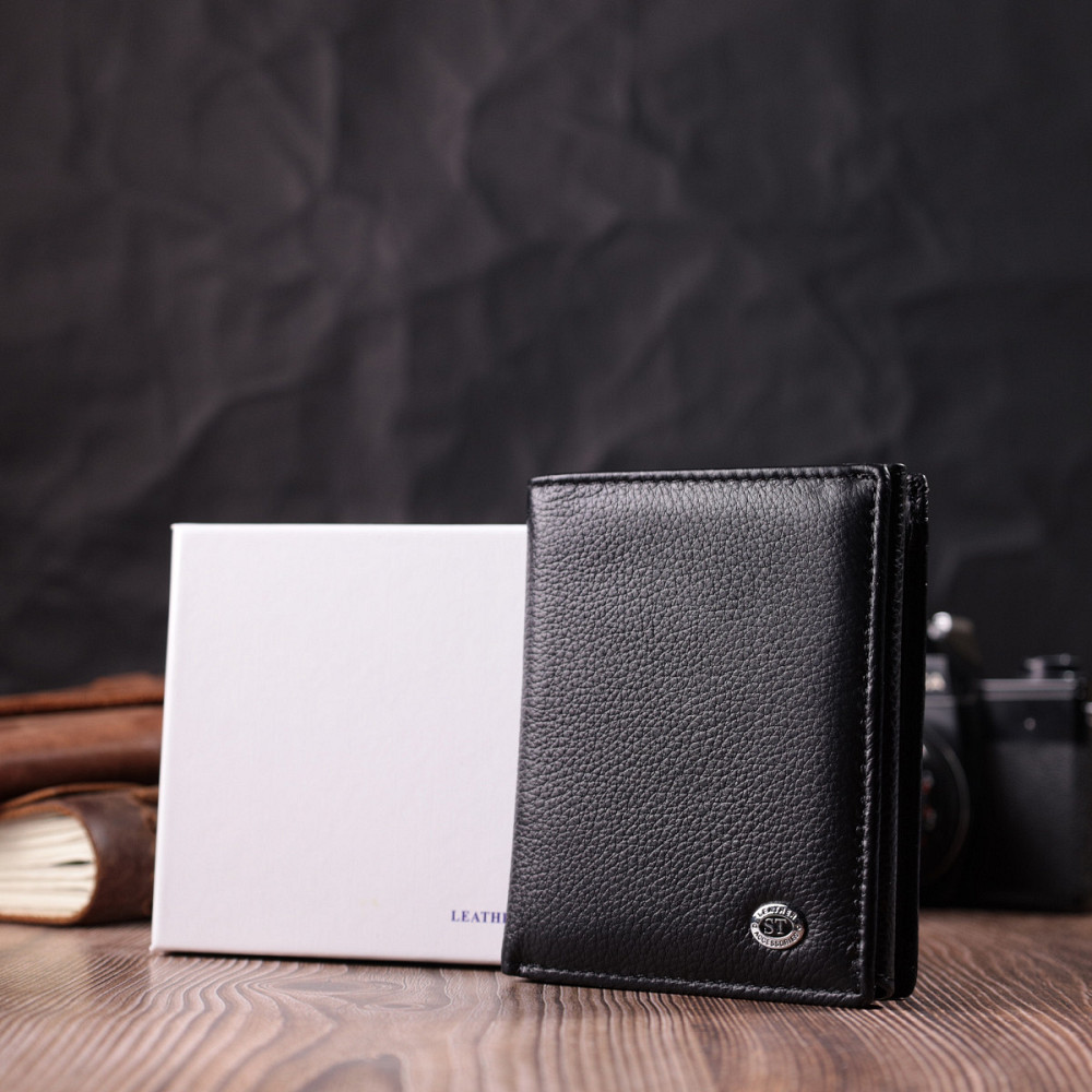 Гаманець вертикального формату з натуральної шкіри ST Leather 22474 Чорний Київ - фото 1