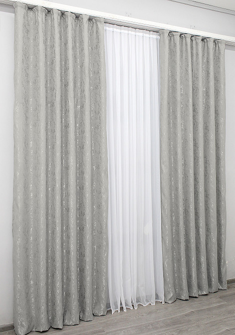 Комплект готових штор VR-Textil Льон мармур Pavliani № 1179ш Сірий 100х270 см 2 шт (31-461) Київ - фото 5