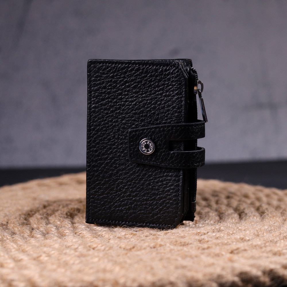 Практичный картхолдер из натуральной зернистой кожи KARYA 21332 Черный Киев - изображение 3