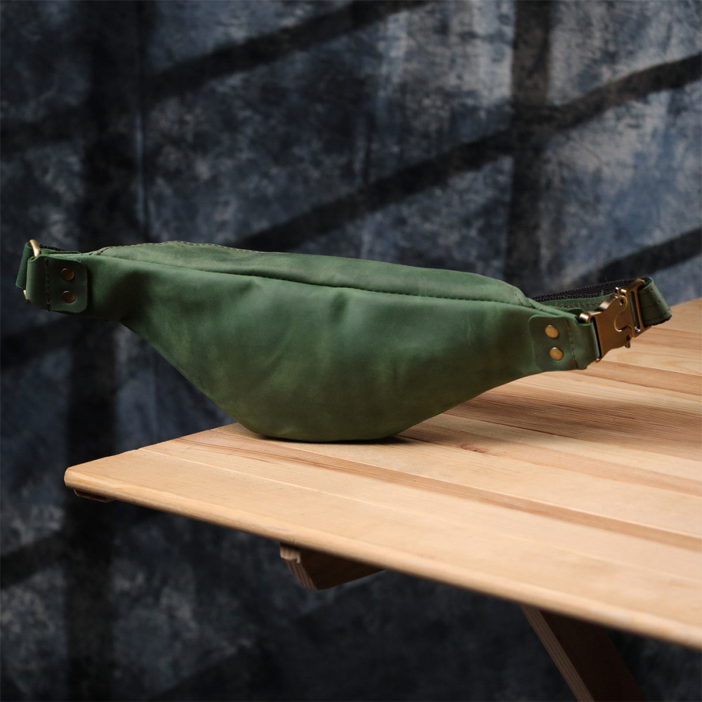 Містка бананка для чоловіків з натуральної вінтажної шкіри Shvigel 23133 Зелений Київ - фото 9