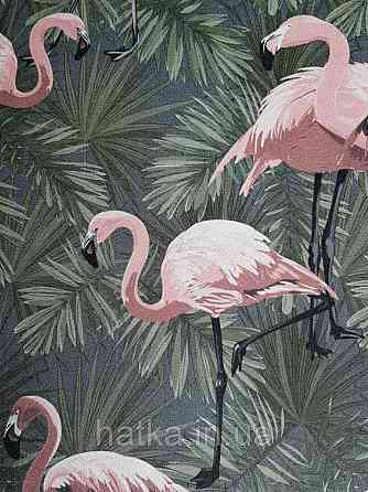 Шпалери флізелінові еко Decoprint Essentials EE22533 рожевий фламінго листя папороті на зеленому Київ