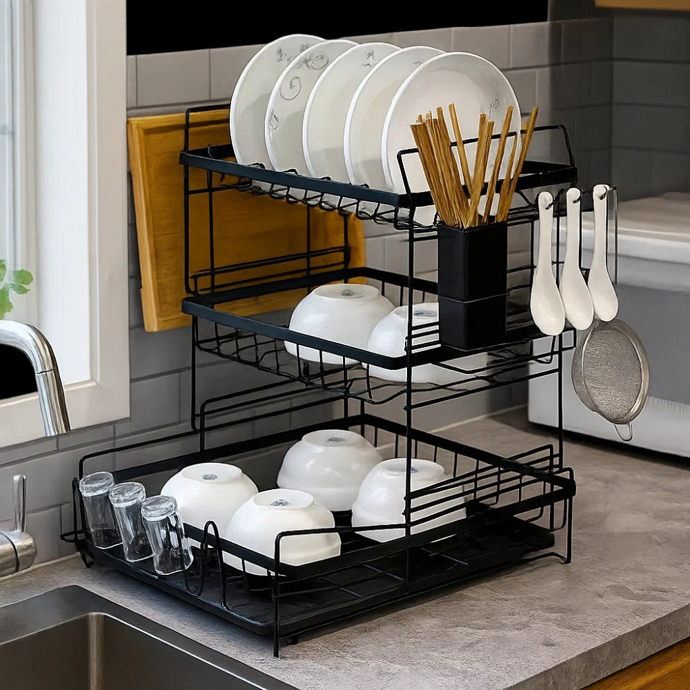 Сушарка для посуду і кухонного приладдя: столових приборів, посуду, триярусний органайзер на кухню Кам'янець-Подільський - фото 5