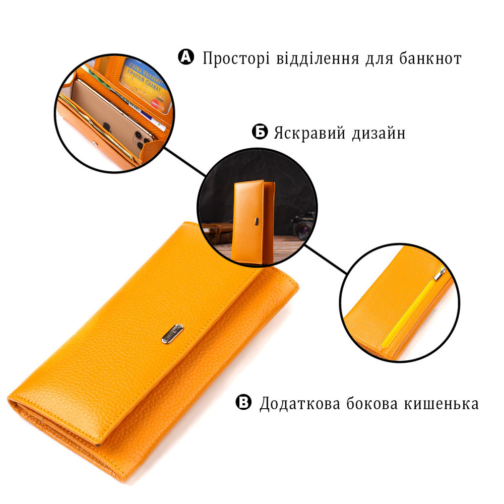 Яскравий жіночий гаманець з натуральної шкіри CANPELLINI 21832 Жовтий Київ - фото 6