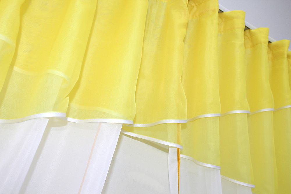 Кухонні штори VR-Textil № 091к з ламбрекеном і підв'язками жовтий з білим 280х170 см (52-0359) Київ - фото 5