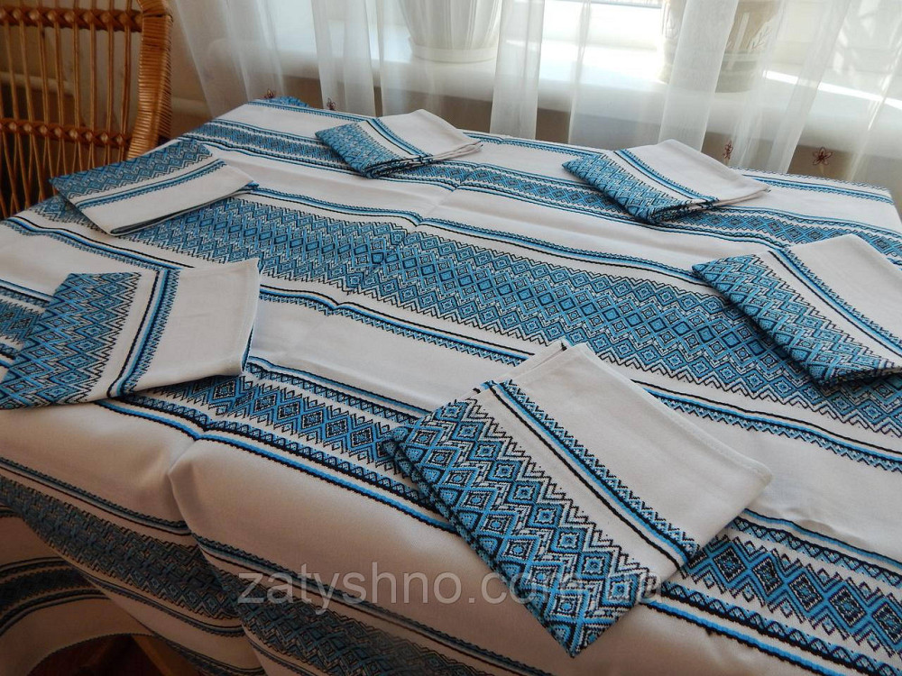 Вышитая голубая скатерть большая и салфетки Киев - изображение 5