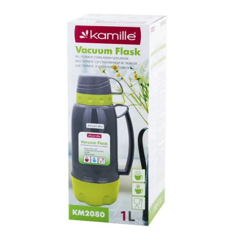 Термос 1000мл скляна колба + 3 пластикові чашки KAMILLE 2080 Житомир - изображение 12