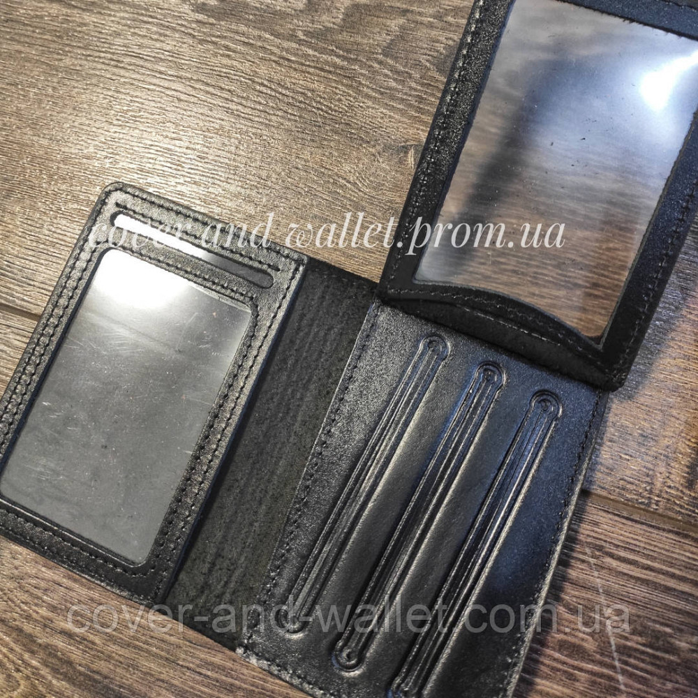 Якісна шкіряна обкладинка на права та техпаспорт чорного кольору Київ - фото 10