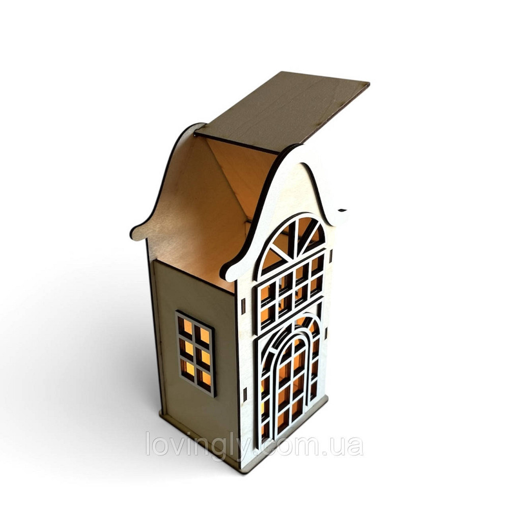 Декоративний будиночок з дерева 22 см , Скандинавський стиль, LED підсвітка Ірпінь - фото 8