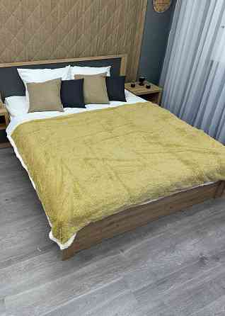 Плед двосторонній 155х200 см (+-5см) із штучною овчиною та хутром Гірчичний з білим (87-080) Київ