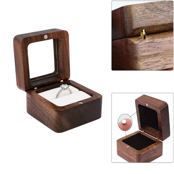 Коробочка для колец деревянная,коробка ювелирная свадебная, футляр обручальных колец для свадьбы или предложения,прозрачная крышка Каменец-Подольский