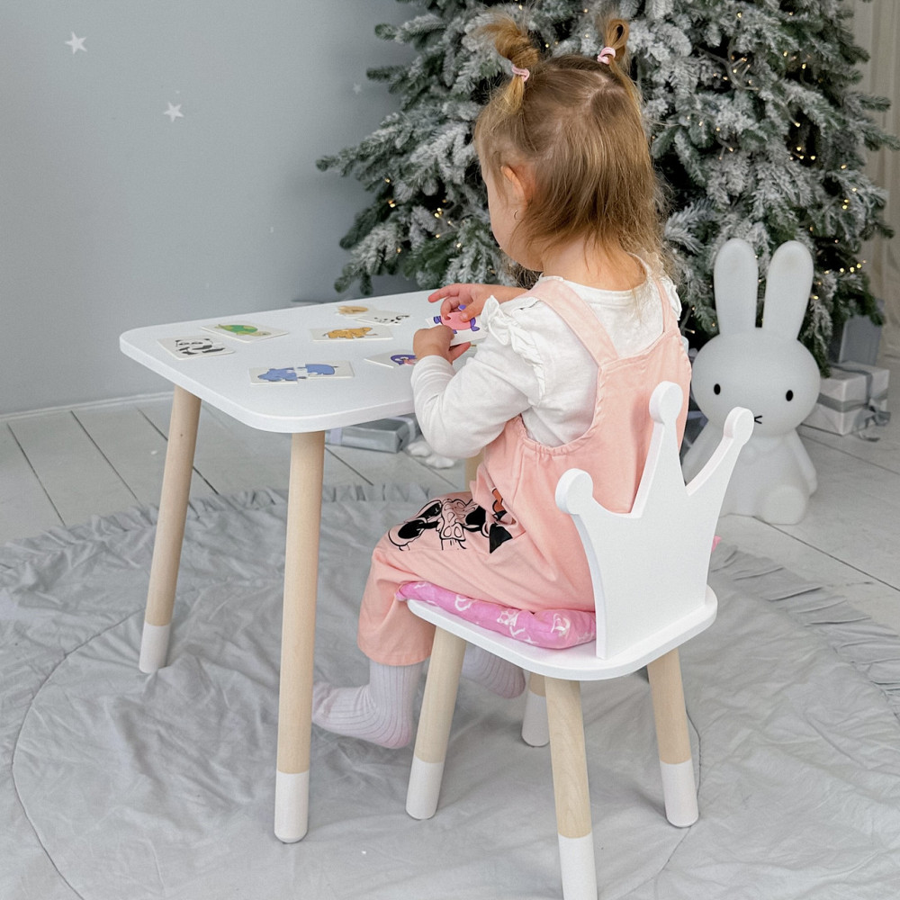 Стіл прямокутний 46х60х45 і стілець корона 26х26х24, столик та стільчик для хлопчика, білий Київ - фото 4