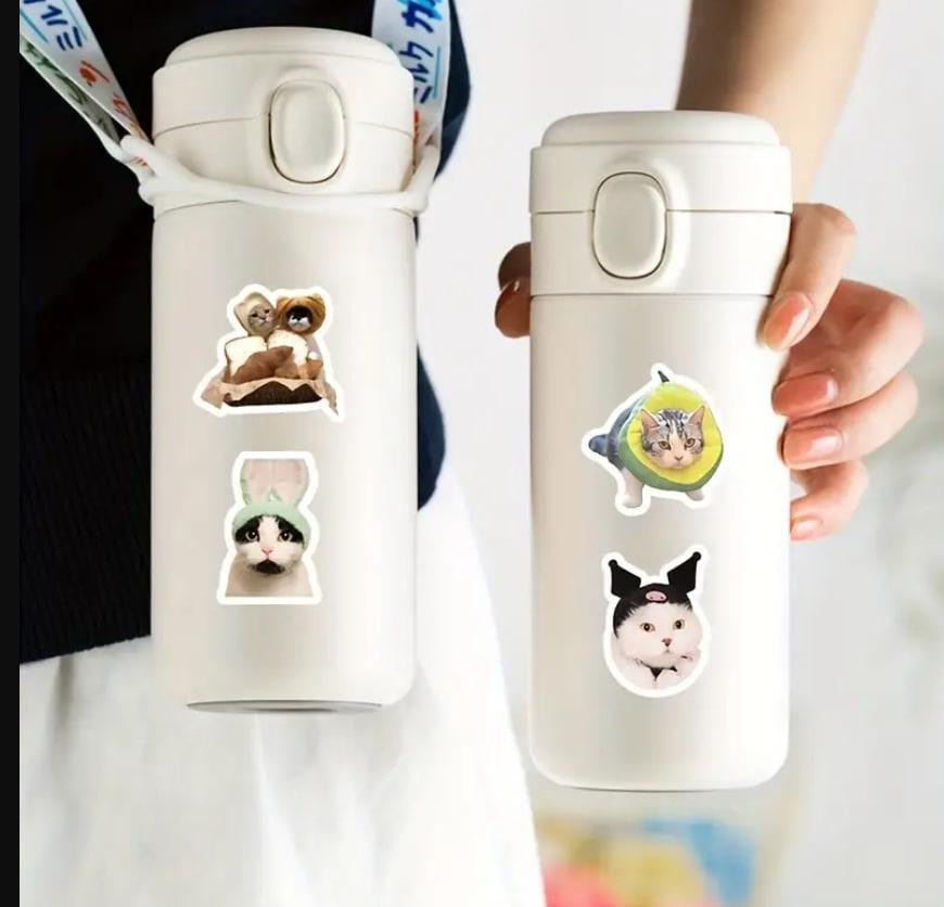 Наклейки Стікери Коти - Водонепроникні Вінілові Естетичні Наклейки з Котами для Пляшки Води, Комп'ют Київ - фото 3