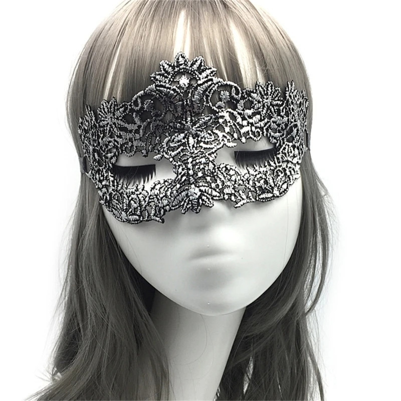 Маска из кружева маскарадная на лицо 20 на 9 см серебристый Киев - изображение 2