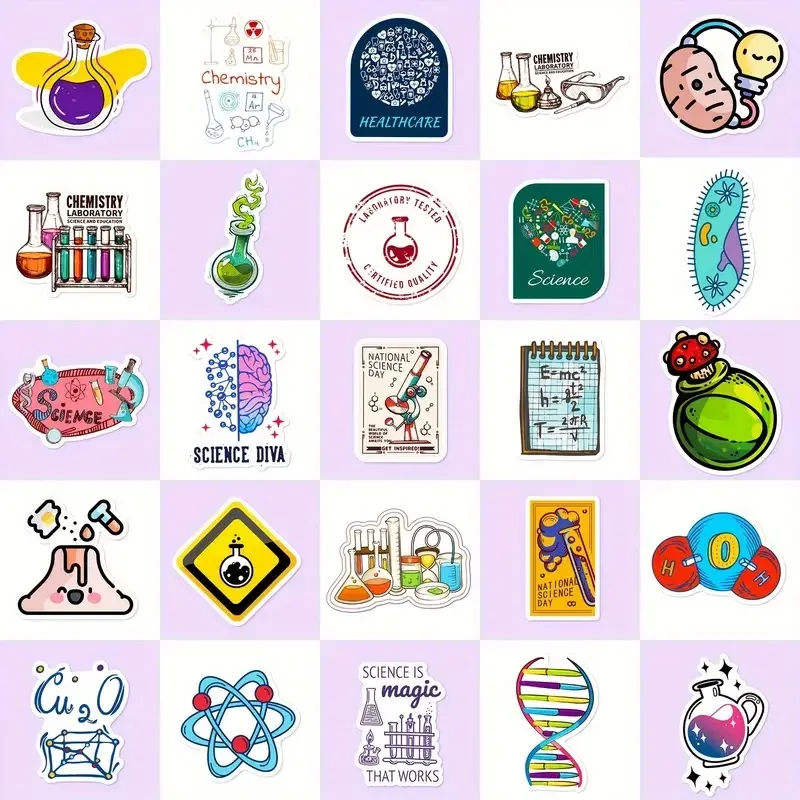 Набір наукових наліпок 50 шт – стікери з хімії, біології, фізики для ноутбука, пляшки, скрапбукінгу Київ - фото 3