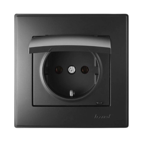 LESYA антрацит Розетка внутрішня із заземленням з кришкою Лезард Житомир