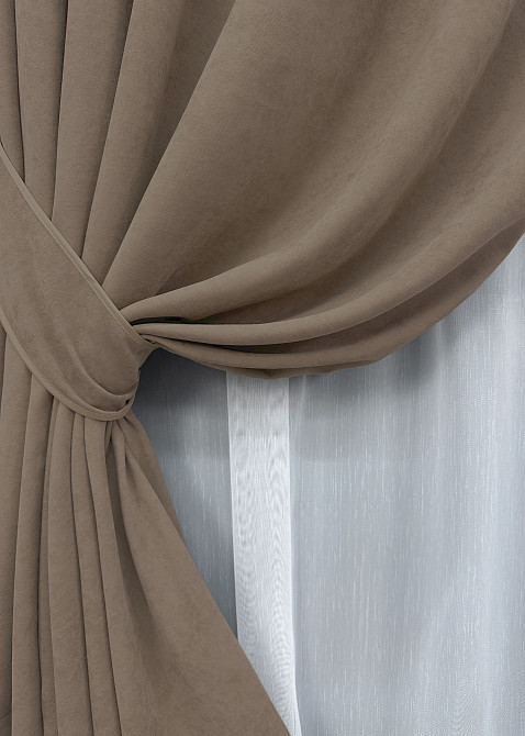 Комплект штор VR-Textil Микровелюр Petek 150х270 2шт и Тюль 500х270 1701ш-1153т Капучино с белым 71-055/4 Киев - изображение 12