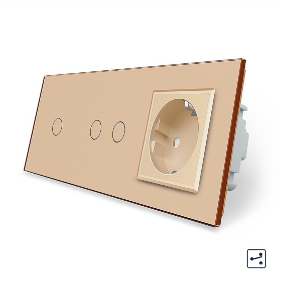 LIVOLO Сенсорний прохідний/перехресний вимикач 3 сенсора (1-2) 1 розетка Livolo золото скло (VL Коломия