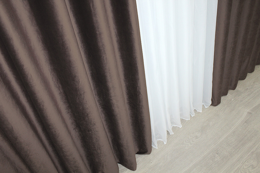 Комплект готових штор VR-Textil Оксамит (бархат) Kadife № 1131ш Коричневий 150х275 см 2 шт (30-949) Київ - фото 7
