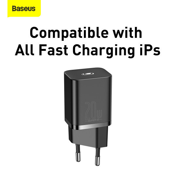 Мережевий зарядний пристрій Baseus Super Si Quick Charger 1C 20W EU Black Київ - фото 9