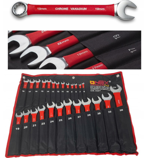 Набір ключів ріжково-накидних OX-3227 6–36 мм 25 предметів Cr-V сталь професійний комплект в чохлі Одеса - фото 1