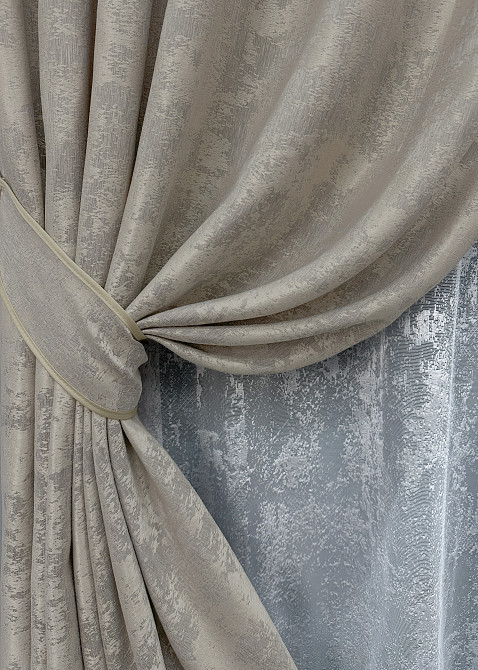 Комплект штор VR-Textil Жаккард Мрамор 200х270 2шт и Тюль 600х270 1143ш-1400т Капучино с белым 71-004/7 Киев - изображение 4