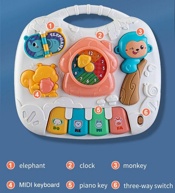 Развивающая игрушка Музыкальный игровой Столик 3 в 1 Часы Пианино. Харьков - изображение 1
