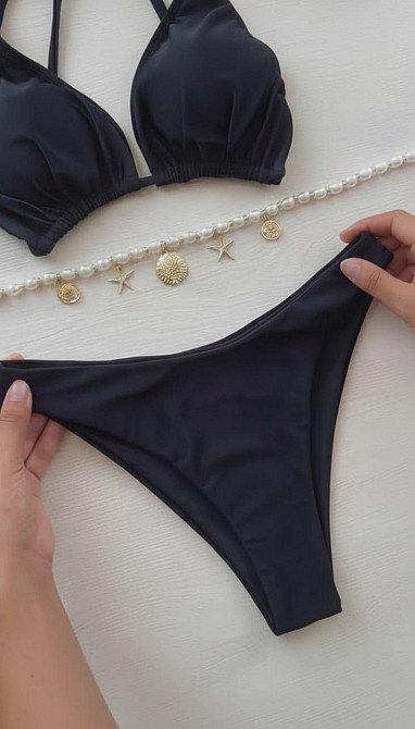 Жіночий стильний трендовий купальник зі щільного мікродайвінг Чорний, 46 Одеса - фото 1