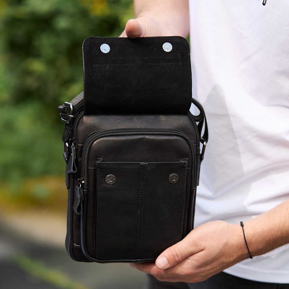 Чоловіча чорна сумка через плече, чоловіча сумка для планшета, чорна чоловіча барсетка через плече Tiding Bag Київ - фото 3