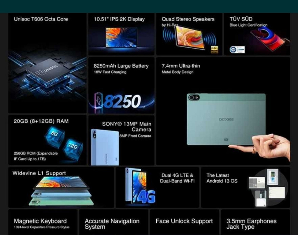 Планшет: Doogee T10 PLUS .20Gb. (8+12) /256Gb. 2K, 8250Ma. Dual SIM LTD.Квадро звук! Киев - изображение 3