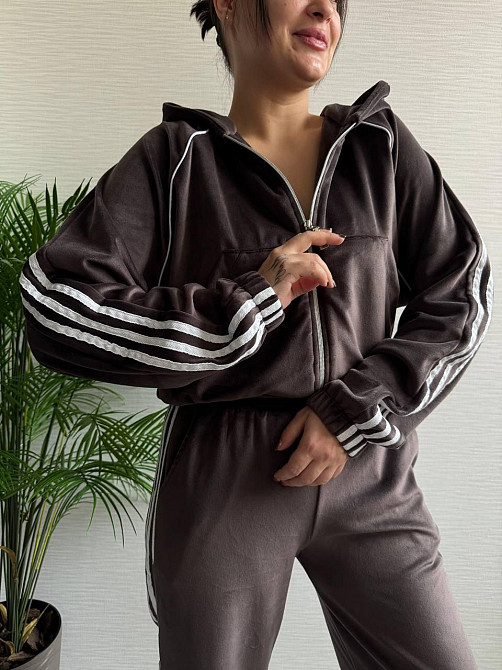 Женский стильный велюровый-плюшевый костюм двойка Шоколад, 46/48 Одесса - изображение 3