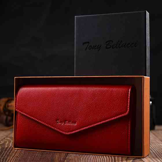 Чудове містке портмоне для жінок з натуральної шкіри Червоний (Tony Bellucci) Київ