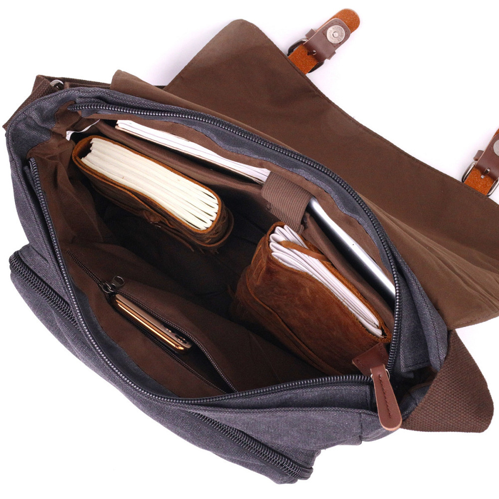 Мужская сумка для ноутбука с клапаном текстильная Черная (Vintage) Киев - изображение 9