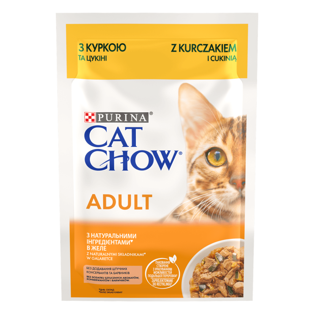 Вологий корм Cat Chow Adult для дорослих кішок з куркою та цукіні, ніжні шматочки в желе, 85 г Вінниця - фото 1