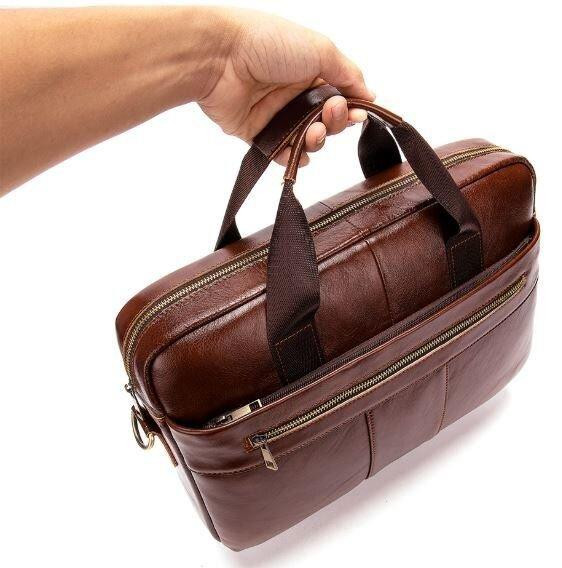 Деловая мужская сумка из зернистой кожи Коричневая (Vintage) Киев - изображение 4