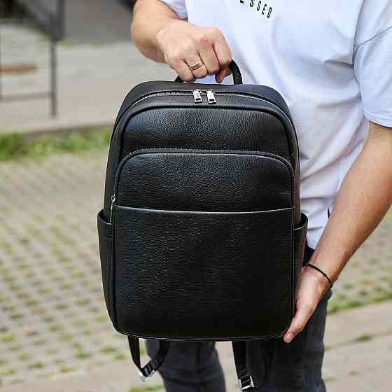 Універсальний чоловічий рюкзак із шкіри 41х31х16, зручний наплічник для ноутбука та документів, чорний Київ