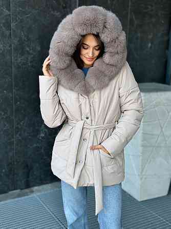 Зимовий пуховик жіночий з хутром песця Бежевий M Харків