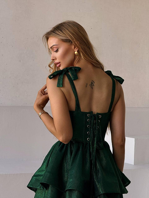 Жіноча романтична святкова сукня міні люрекс диско Зелений, 44 Одеса - фото 4