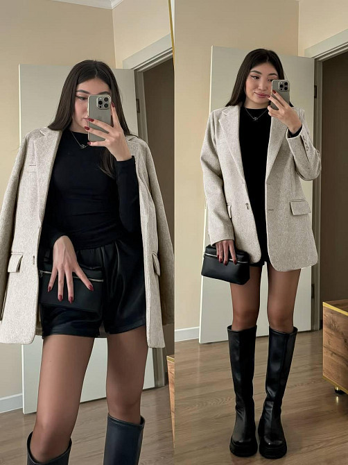 Жіночий класичний піджак-пальто з кашеміру меланж Бежевий, 46 Одеса - фото 1