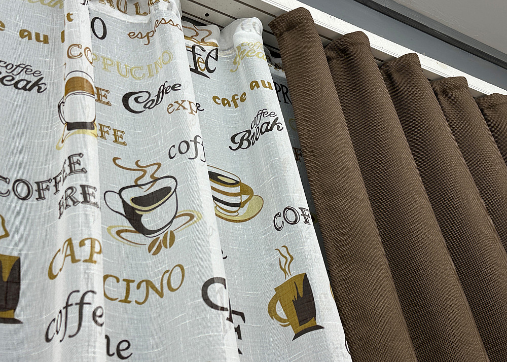 Комплект штор VR-Textil Льон Мішковина 150х270 2шт і Тюль 600х270 277ш-1858т Коричневий з білим 71-066/5 Київ - фото 8