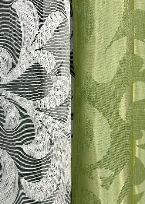 Комплект штор VR-Textil Жакард Вензель 200х270 2шт і Тюль 600х270 297ш-1147т Салатовий з білим 71-095/7 Київ - фото 5