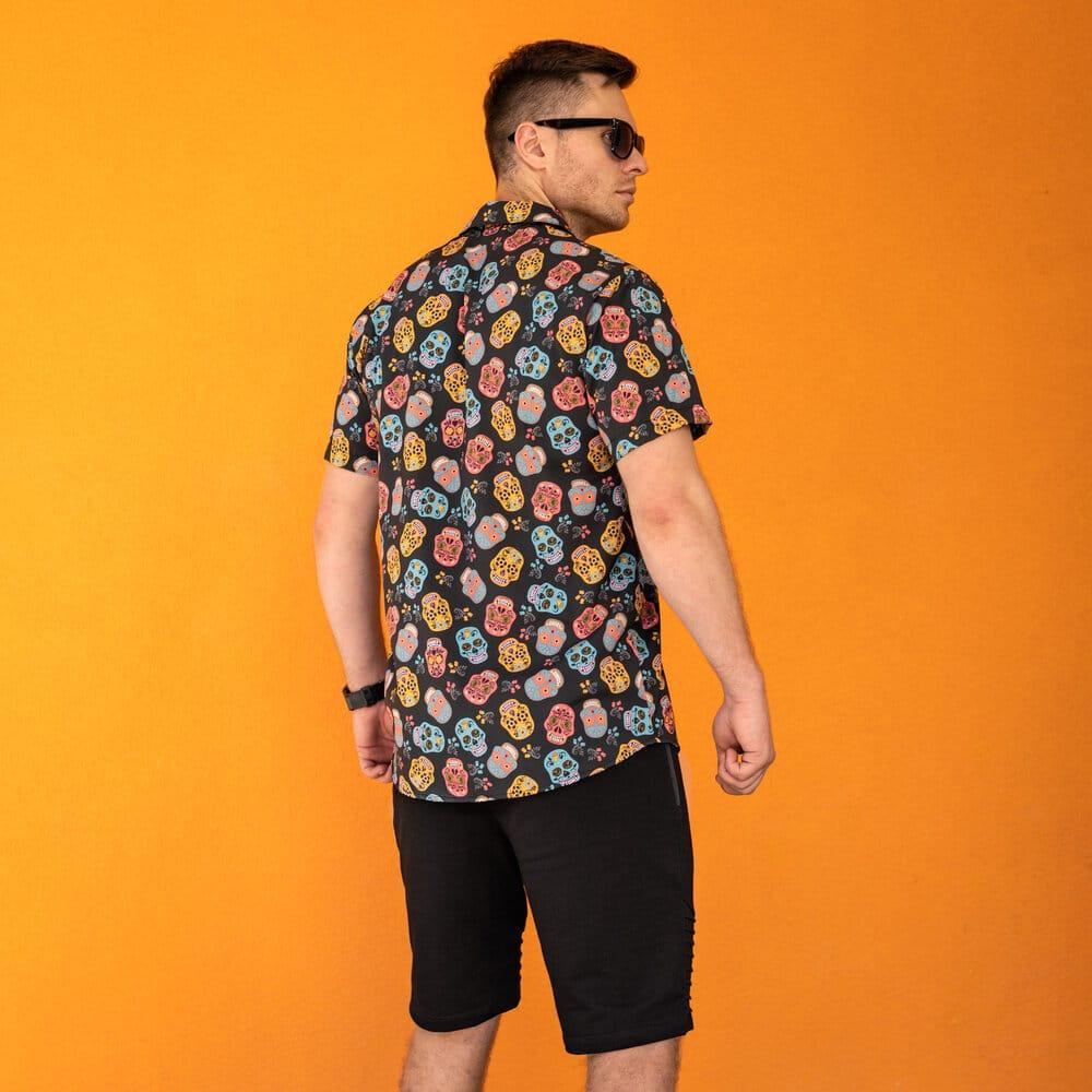 Мужская рубашка c коротким рукавом черная Pobedov Kolorovi cherepy Киев - изображение 4