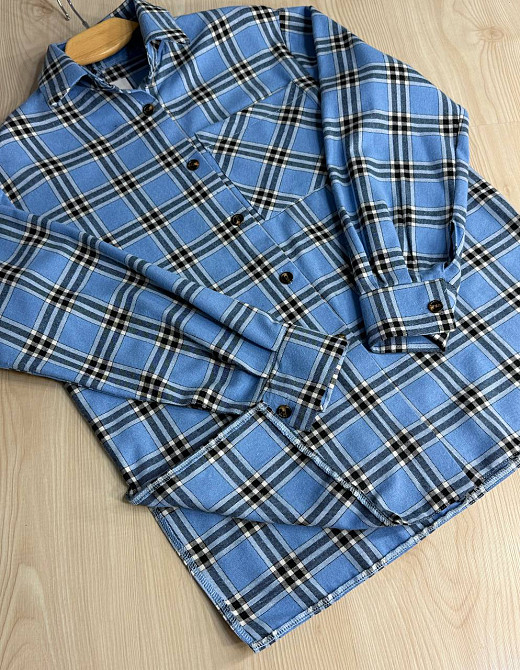 Сорочка жіноча Ariadna 8052 картата оверсайз розрізи по боках one size, блакитний, one size Київ - фото 16