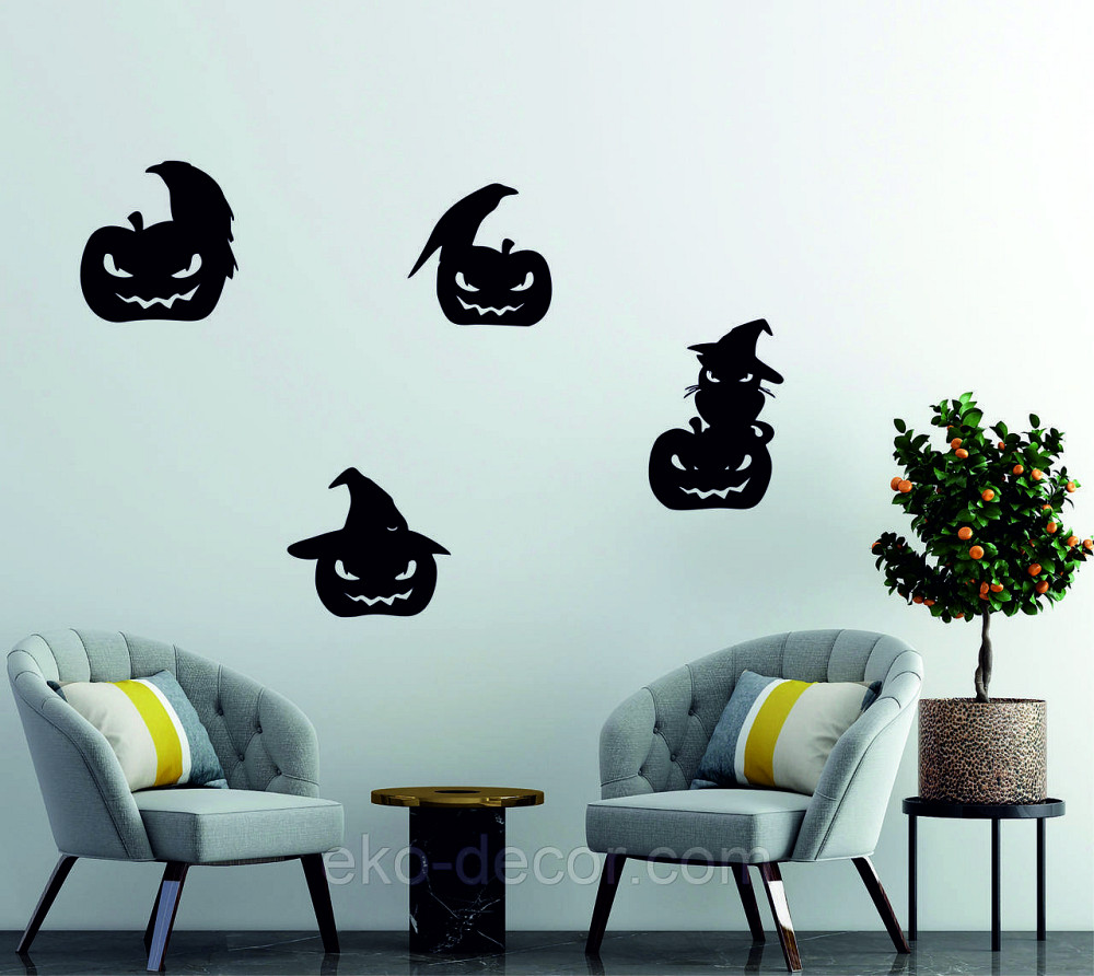 Декоративне настінне Панно «Хеллоуїн — гарбуз із котом», Декор на стіну 50*35 сі Київ - фото 8