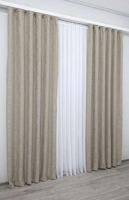 Комплект готовых штор VR-Textil Лен мрамор Pavliani № 1177ш Серо-бежевый 150х270 см 2 шт (33-0002) Киев - изображение 4