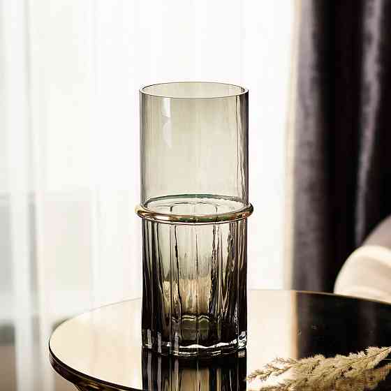 Декоративная ваза для цветов из серого стекла с золотым ободком 25 см HP-1704 Киев