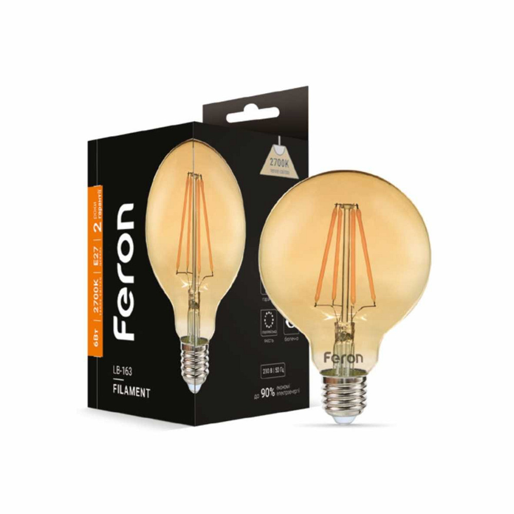 Світлодіодна лампа Feron Filament LB-163 6Вт E27 2700K золото Харків - фото 1
