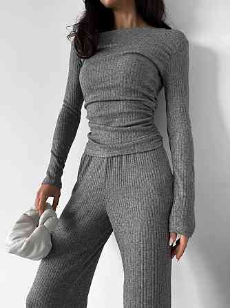 Женский базовый костюм двойка: лонгслив и брюки ангора рубчик Серый, 42/44 Одесса