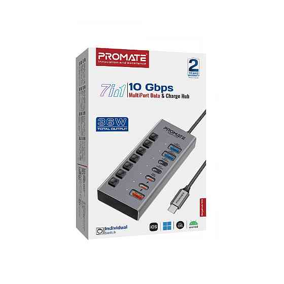 Концентратор USB Type-C Promate Gegahub-10G 7 in 1 Grey (gegahub-10g) ( Сірий ) Харьков